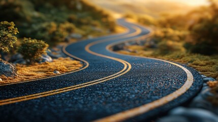 Poster - A winding road in the mountains representing the scenic journey of career development roadmap and growth path