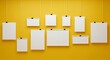 © TAIFUR - A gallery wall of blank canvases dreaming of vibrant masterpieces against a sunny yellow backdrop, ready to be filled with stories and color.