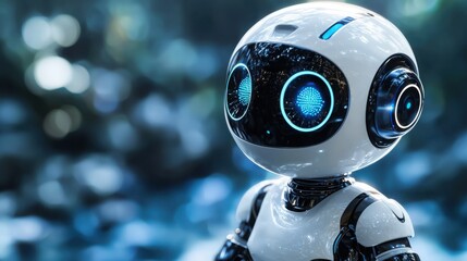 Poster - Futuristic robot representing chatbot customer support in a digital environment with modern technology features