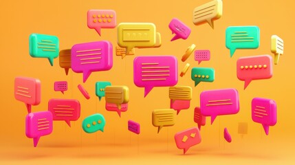 Poster - Colorful array of speech bubbles representing chatbot user interface mockup for business communication solutions