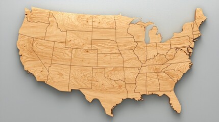 Poster - Detailed wooden map of the united states showcasing geographic features and state boundaries for collaborative use