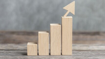 Poster - Wooden block with arrow on top symbolizing growth and direction in the context of creator economy growth chart