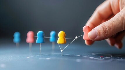 Aufkleber - Person?s finger delicately touching colorful pins on a customer retention journey map for strategic insights