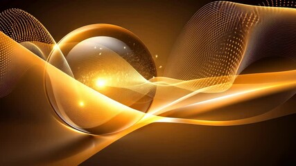 Poster - Elegant golden waves and a sphere create a striking abstract design capturing light and movement