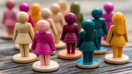Poster - A group of wooden figures displayed together as a customer success journey canvas representing teamwork and strategy