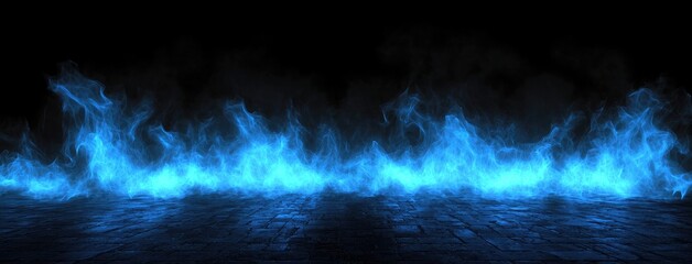 Fototapete - Abstract dark background, illuminated with blue light and fog on the asphalt floor. Empty scene for product presentation