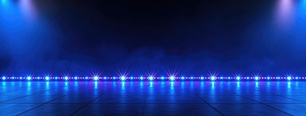 Fototapete - Abstract dark background, illuminated with blue light and fog on the asphalt floor. Empty scene for product presentation