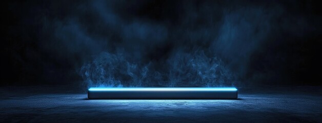 Fototapete - Abstract dark background, illuminated with blue light and fog on the asphalt floor. Empty scene for product presentation