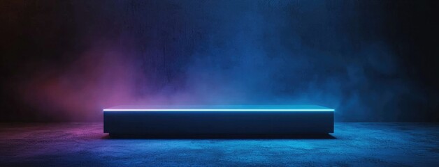 Fototapete - Abstract dark background, illuminated with blue light and fog on the asphalt floor. Empty scene for product presentation
