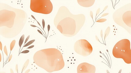 Watercolor abstract background minimalist composition with brown and peach shapes, simple lines, organic forms, beige color palette