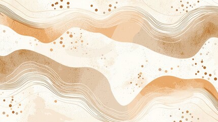 Watercolor abstract background minimalist composition with brown and peach shapes, simple lines, organic forms, beige color palette