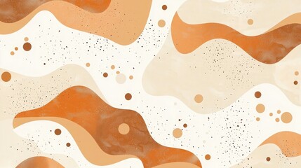 Watercolor abstract background minimalist composition with brown and peach shapes, simple lines, organic forms, beige color palette