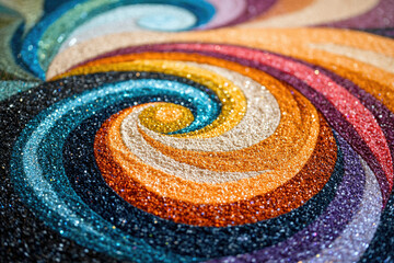 Poster - Sparkling concentric circles of different colors form a mesmerizing spiral pattern, creating an eye-catching and vibrant abstract design.