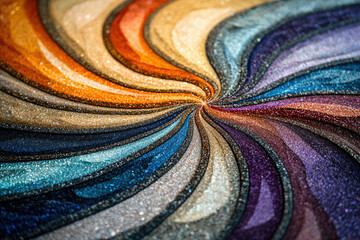Poster - Swirling pattern of shimmering colors, ranging from warm golds to cool blues and purples, creating a vibrant and textured abstract design.