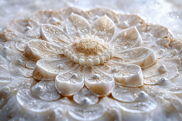 Poster - Close-up of an ivory flower with intricate pearl-like details, showcasing delicate textures and elegant design.