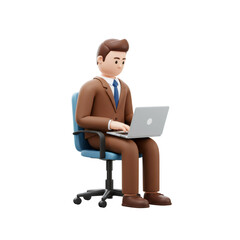 Poster - 3D Cartoon Businessman Working on Laptop