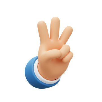 Cartoon 3D Hand Showing Number Three Against Transparent Background
