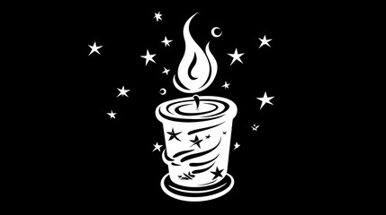 a stylized candle burns brightly among surrounding celestial stars