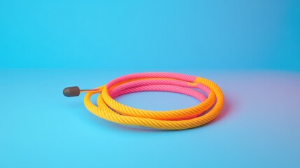Poster - A vibrant, coiled rope in pink and yellow lies against a blue background, showcasing a modern and playful aesthetic.