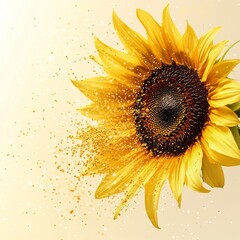 Poster - Radiant Sunflower Bloom with Golden Dust: A celebration of nature's beauty and delicate shimmer on a light, ethereal backdrop.