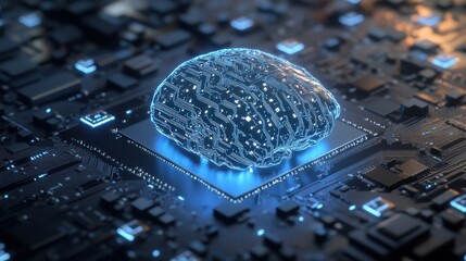 Poster - A futuristic image of a digital brain on a circuit board, symbolizing artificial intelligence and advanced technology.