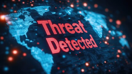 Poster - Global Threat Detected Alert Digital World Map Cybersecurity Warning
