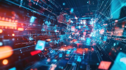 Poster - A futuristic digital landscape with vibrant data streams and glowing elements, suggesting high-tech connectivity and innovation.