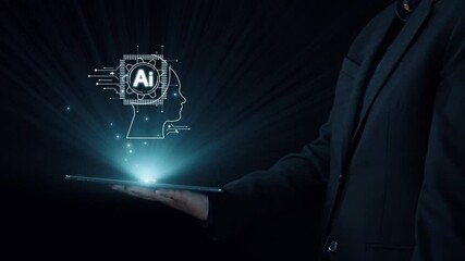 Poster - human interact with ai artificial intelligence brain processor in concept of ai artificial intellige