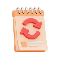 Poster - 3D Render of Orange Notepad with Red Circular Refresh Arrows