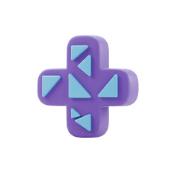 Poster - 3D Render of a Purple Plus Shaped Button with Blue Triangles