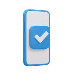 Poster - 3D Render of Blue Smartphone with White Checkmark Icon