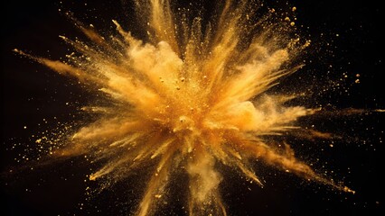 Poster - Dynamic abstract explosion of golden hues against a dark background creating energetic vibrance