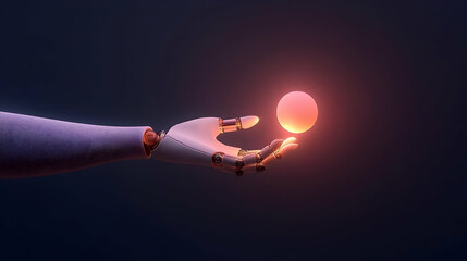 Poster - Futuristic Bionic Arm Reaching for a Glowing Sphere in Space
