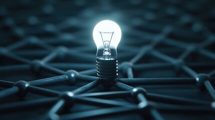 Poster - Bright Idea Illuminated Light Bulb on Network Structure Innovation Connection Concept
