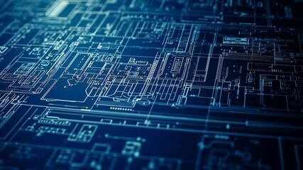 Aufkleber - Complex circuitry design showcasing intricate patterns and connections in a vibrant blue color