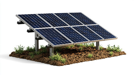 solar panel array installed on grassy area, showcasing renewable energy technology and sustainability