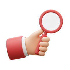 Poster - 3D Render Of A Hand Holding A Red Magnifying Glass