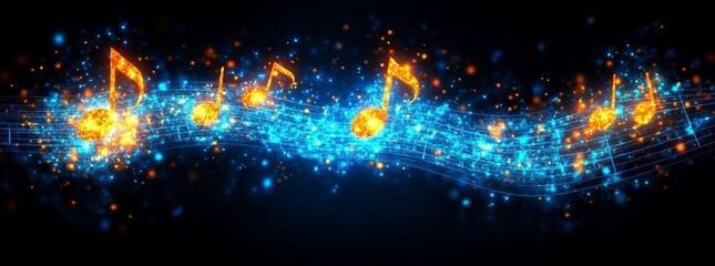 Aufkleber - a series of notes are shown in blue and orange. vector music note on a dark blue background, vector 