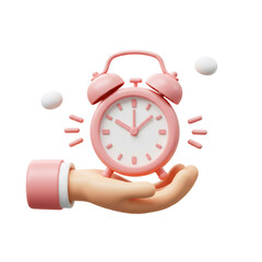 Poster - Pink Alarm Clock Held in a Hand 3D Rendering