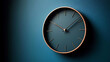 © NextGen Artistry - A modern wall clock with sleek, minimalist design, set against a vibrant blue background. The sharp contrast highlights the elegant details and contemporary aesthetic.
