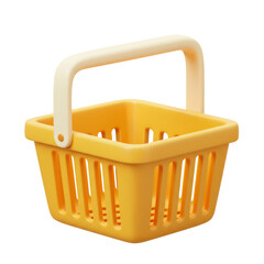 Poster - Yellow 3D Rendered Shopping Basket with White Handle