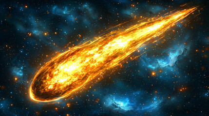glowing meteor comet in outer space with cosmic background effects