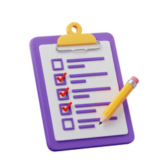 Poster - 3D Render of Purple Clipboard Checklist with Pencil