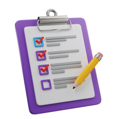 Poster - 3D Render of Purple Clipboard Checklist with Pencil