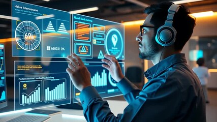 Poster - futuristic interface interaction analyzing augmented reality data digital screen user experience simulation