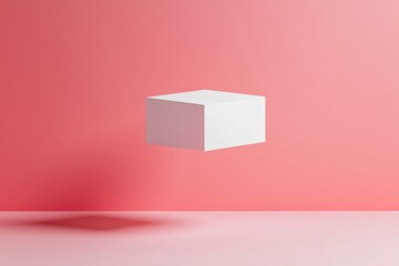 Poster - Floating white box against a pink background creating a minimalist aesthetic for design inspiration or product display