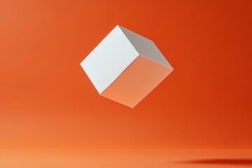 Aufkleber - White cube floating against an orange background creates a striking visual contrast in contemporary art