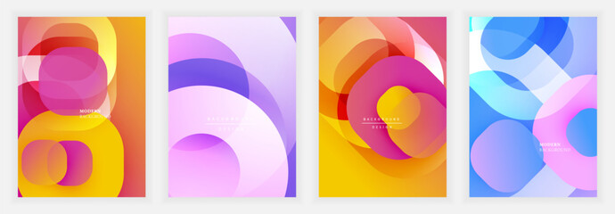 Poster - Colorful abstract posters with layered circular shapes, soft transitions, and overlapping forms in pastel pink, purple, yellow, and blue, evoking smooth digital flow