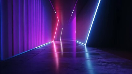 Poster - Neon corridor, pink blue lights, textured walls, dark background, futuristic design