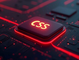 Fototapete - A close-up of a dark circuit board with a glowing 